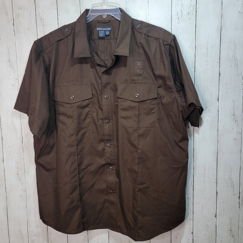 New! 5.11 TACTICAL Men's Ripstop Taclite PDU Size 2XL Shirt Mocha Brown S/S.